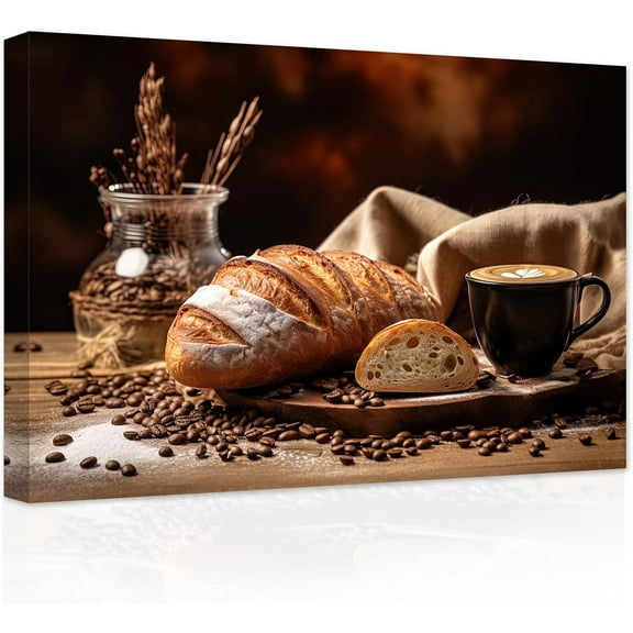 ZHONGYUTONG Kitchen Wall Art Coffee Bean Latte Croissant Canvas&nbsp;Prints Vintage Brown Food Pictures Artwork Decor for Restaurant Dining Room Cafe Bar Framed (12.00" x 18.00")