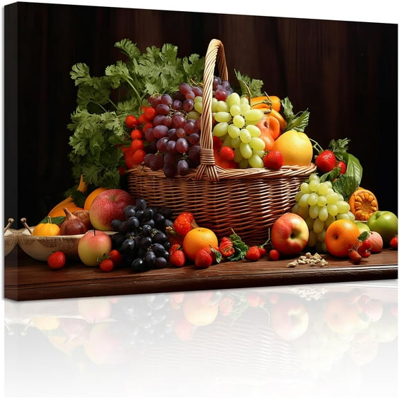ZHONGYUTONG Kitchen Wall Art Colorful Vegetables Picture Various Fresh Fruits Canvas Prints for Kitchen Restaurant Dining Room Decor Framed (12.00" x 18.00")