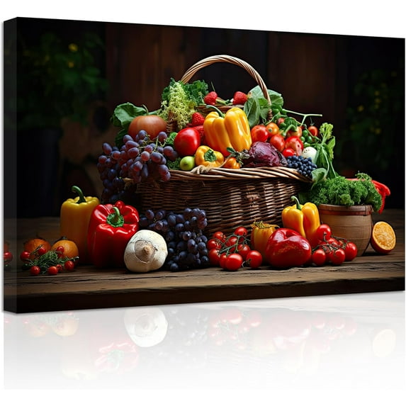 ZHONGYUTONG Kitchen Wall Art Colorful Vegetables Picture Various Fresh Fruits Canvas Prints for Kitchen Restaurant Dining Room Decor Framed (16.00" x 24.00")
