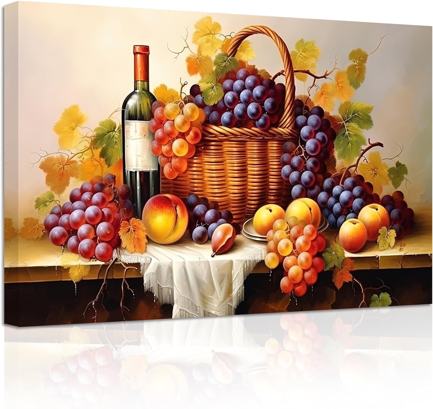ZHONGYUTONG Kitchen Wall Art Grapes and Wine Picture Fresh Fruits ...