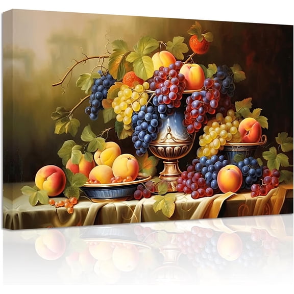 ZHONGYUTONG Kitchen Wall Art Grapes and Wine Picture Fresh Fruits Canvas Prints for Kitchen Restaurant Dining Room Decor Framed (20.00" x 30.00")