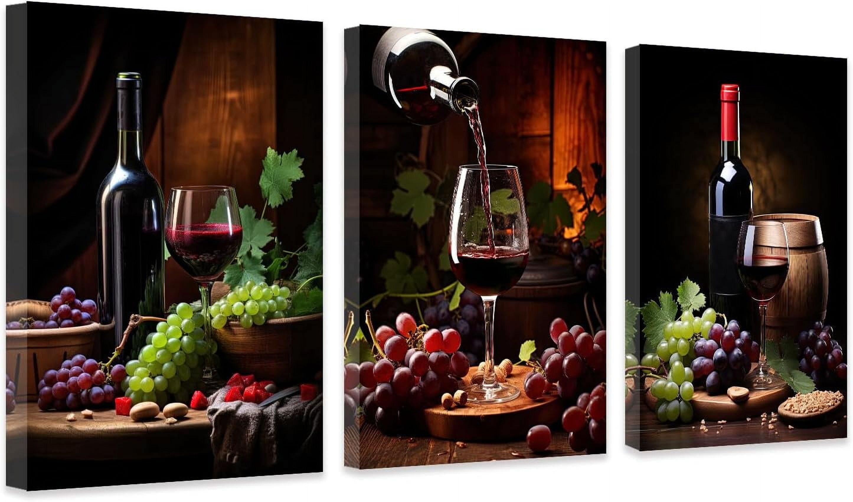 ZHONGYUTONG Kitchen Wall Art Set of 3 Red Wine Pictures Wall Decor ...