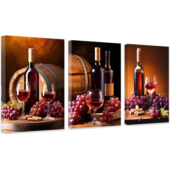 ZHONGYUTONG Kitchen Wall Art Set of 3 Red Wine Pictures Wall Decor Grape Wine Painting Restaurant Dining Room Bar Canvas Print Artwork Framed (20"x28"x3PCS)