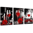 thumbnail image 1 of ZHONGYUTONG Kitchen Wall Art Set of 3 Red Wine Pictures Wall Decor Wine Rose Painting Restaurant Dining Room Bar Canvas Print Artwork Framed (11"x14"x3PCS), 1 of 6