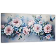 ZHONGYUTONG Large Flower Wall Art Elegant Peony Picture Pink Floral Canvas Painting Butterfly Flower Artwork Print Wall Decor for Home Bedroom Office Framed 12.00" x 24.00"