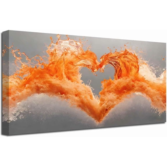 ZHONGYUTONG Large Gray and Orange Abstract Canvas Wall Art Love Heart Water Picture Prints Ocean Wave Art Romantic Paintings Wall Decor for Girls Bedroom Bathroom (20.00" x 40.00")