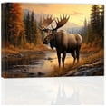 thumbnail image 1 of ZHONGYUTONG Large Moose Wall Art Wildlife Canvas Pictures Rustic Forest Wilderness Animal Painting Elmer Moose Artwork for Home Cabin Wall Decor Frame (12.00" x 18.00"), 1 of 6
