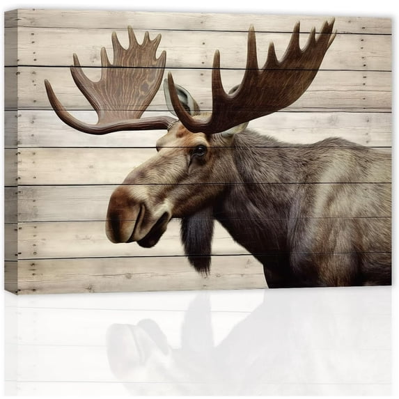 ZHONGYUTONG Large Moose Wall Art Wildlife Canvas Pictures Rustic Forest Wilderness Animal Painting Elmer Moose Artwork for Home Cabin Wall Decor Frame (16.00" x 24.00")