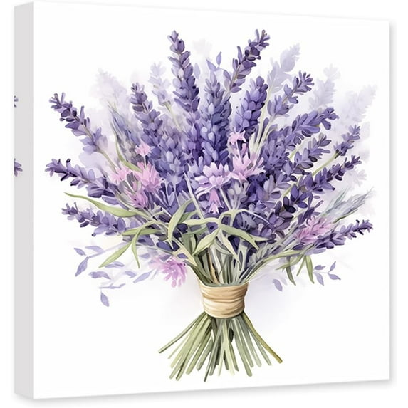 ZHONGYUTONG Lavender Bathroom Wall Decor Purple Lavender Canvas Wall Art Floral Plants Painting Print Modern Bedroom Decor Frame (28.00"x28.00")