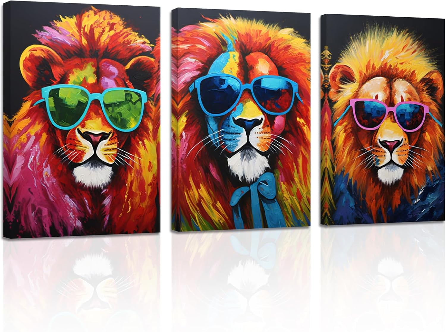 ZHONGYUTONG Lion Canvas Wall Art 3 Pieces Lion Wearing Glasses Poster ...