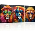 thumbnail image 1 of ZHONGYUTONG Lion Canvas Wall Art 3 Pieces Lion Wearing Glasses Poster Prints Abstract Colorful Animal Paintings Home Decor Framed (20.00" x 28.00" x 3PCS), 1 of 6