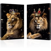ZHONGYUTONG Lion and Lioness Canvas Wall Art 2 Pieces Lion King Couple with Gold Crown Poster Prints African Wild Animal Pictures for Office Decor 11.00" x 14.00" x 2PCS