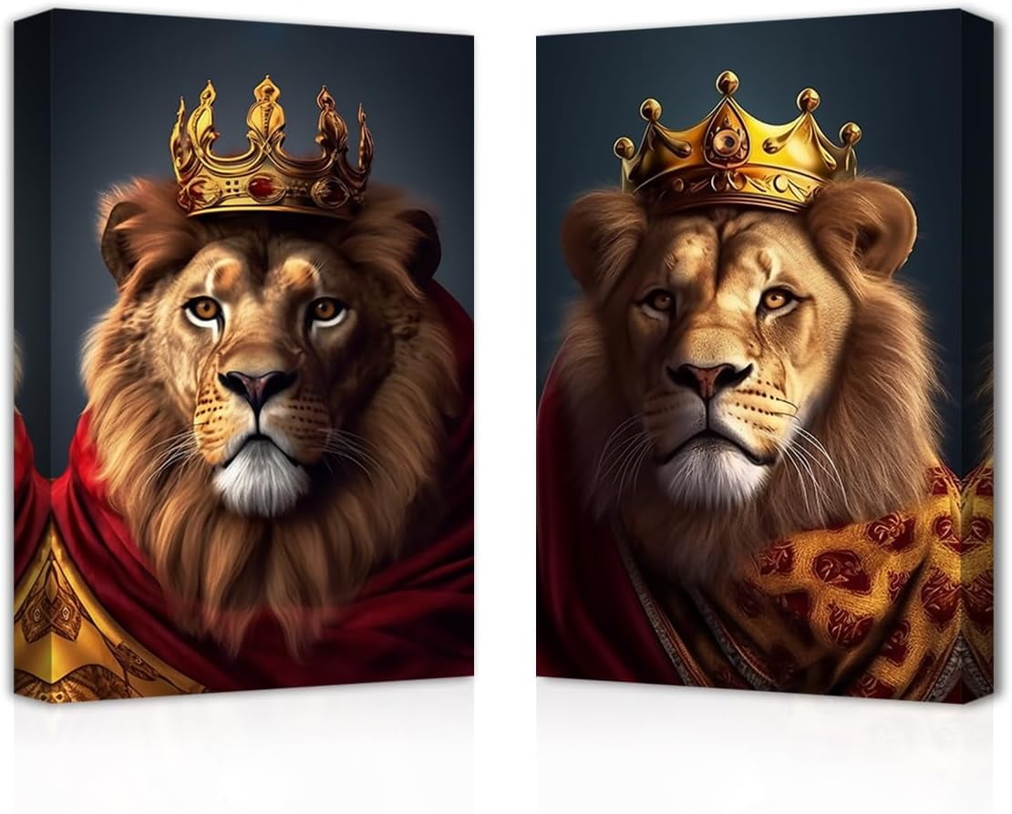 ZHONGYUTONG Lion and Lioness Canvas Wall Art 2 Pieces Lion King Couple ...