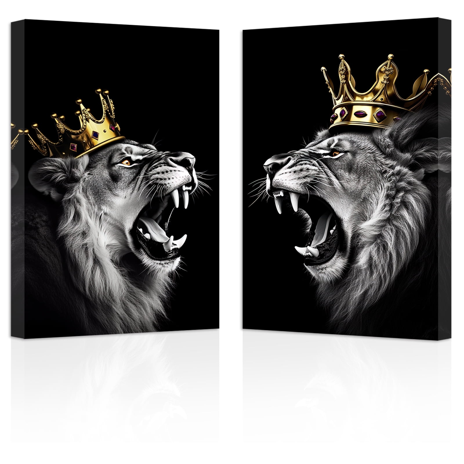 ZHONGYUTONG Lion and Lioness Canvas Wall Art 2 Pieces Lion King with ...