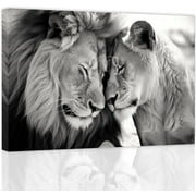 ZHONGYUTONG Lion and Lioness Wall Art Black and White Lion Picture Wildlife Painting Animal Canvas Artwork Modern Home Living Room Wall Decor Frame 12.00" x 18.00"