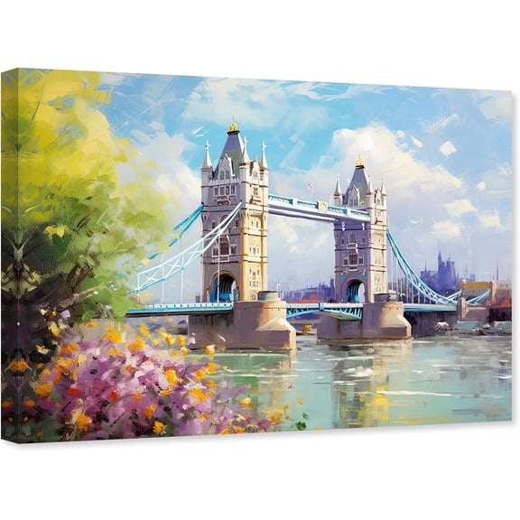 ZHONGYUTONG London Wall Art London Bridge Canvas Cityscape Picture Print Modern Artwork Painting for Office Living Room Decor Framed (12.00" x 18.00")