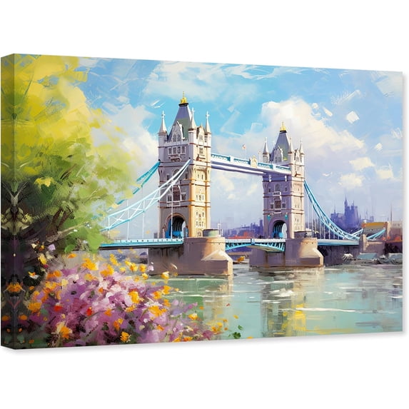 ZHONGYUTONG London Wall Art London Bridge Canvas Cityscape Picture Print Modern Artwork Painting for Office Living Room Decor Framed (24.00" x 36.00")