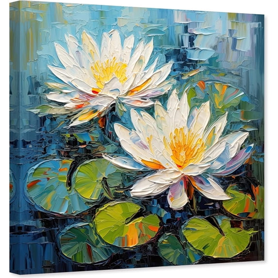 ZHONGYUTONG Lotus Canvas Wall Art Blooming White Flower Painting Zen Floral Watercolour Picture Print for Bathroom Decor Framed (28.00" x 28.00")