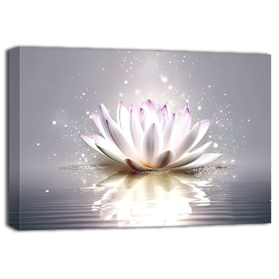 ZHONGYUTONG Lotus Canvas Wall Art White Flower Blooming Picture Print Zen Spa Painting (12"x18")