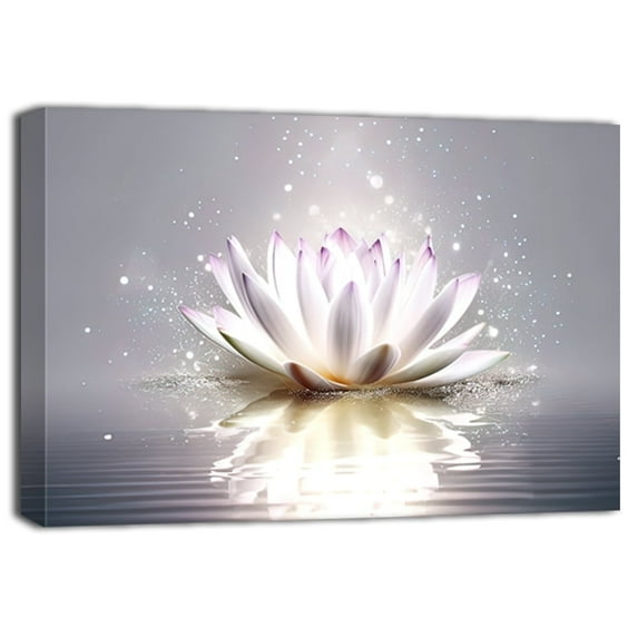 ZHONGYUTONG Lotus Canvas Wall Art White Flower Blooming Picture Print Zen Spa Painting (28"x42")