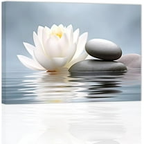 ZHONGYUTONG Lotus Canvas Wall Art Zen Stone Wall Decor Spiritual Pictures Meditation Painting Spa Artwork for Bathroom Yoga Room Office (12" x 18")
