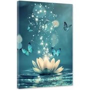 ZHONGYUTONG Lotus Flower Wall Art Teal Zen Canvas Print Spiritual Meditation Pictures Yoga Spa Floral Painting for Bathroom Decor Framed 12.00" x 18.00"