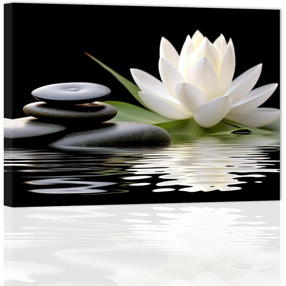 ZHONGYUTONG Lotus Flower Wall Art Zen Stone Pictures Spiritual Wall Decor Meditation Painting Spa Artwork for Bathroom Yoga Room Office (24" x 36")