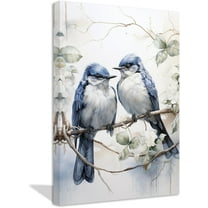 ZHONGYUTONG Love Birds Canvas Wall Art Two Blue Gray Couple Birds on Branch Painting Prints Modern Romantic Pictures Home Decor for Bedroom Framed (12.00" x 18.00")