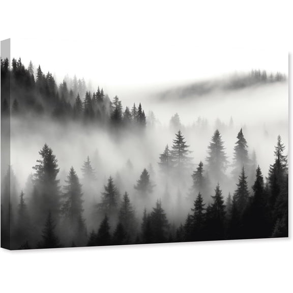 ZHONGYUTONG Misty Forest Canvas Wall Art Foggy Landscape Pictures for Wall Mountain Scenery Painting Print for Bedroom Decor Framed (12.00" x 18.00")