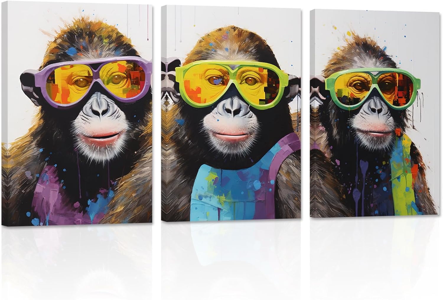 ZHONGYUTONG Monkey Canvas Wall Art 3 Pieces Gorilla Wearing Glasses ...