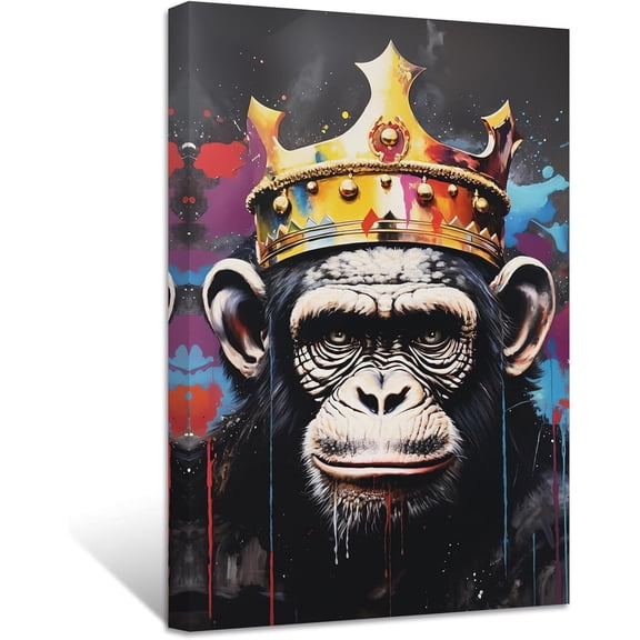 ZHONGYUTONG Monkey Canvas Wall Art Abstract Animal Picture Prints Watercolor Monkey Poster for Office Home Decor Framed (12.00" x 18.00")
