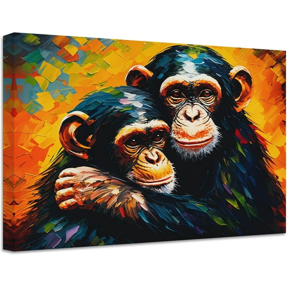 ZHONGYUTONG Monkey Canvas Wall Art Abstract Animal Picture Prints Watercolor Monkey Poster for Office Home Decor Framed (12.00" x 18.00")