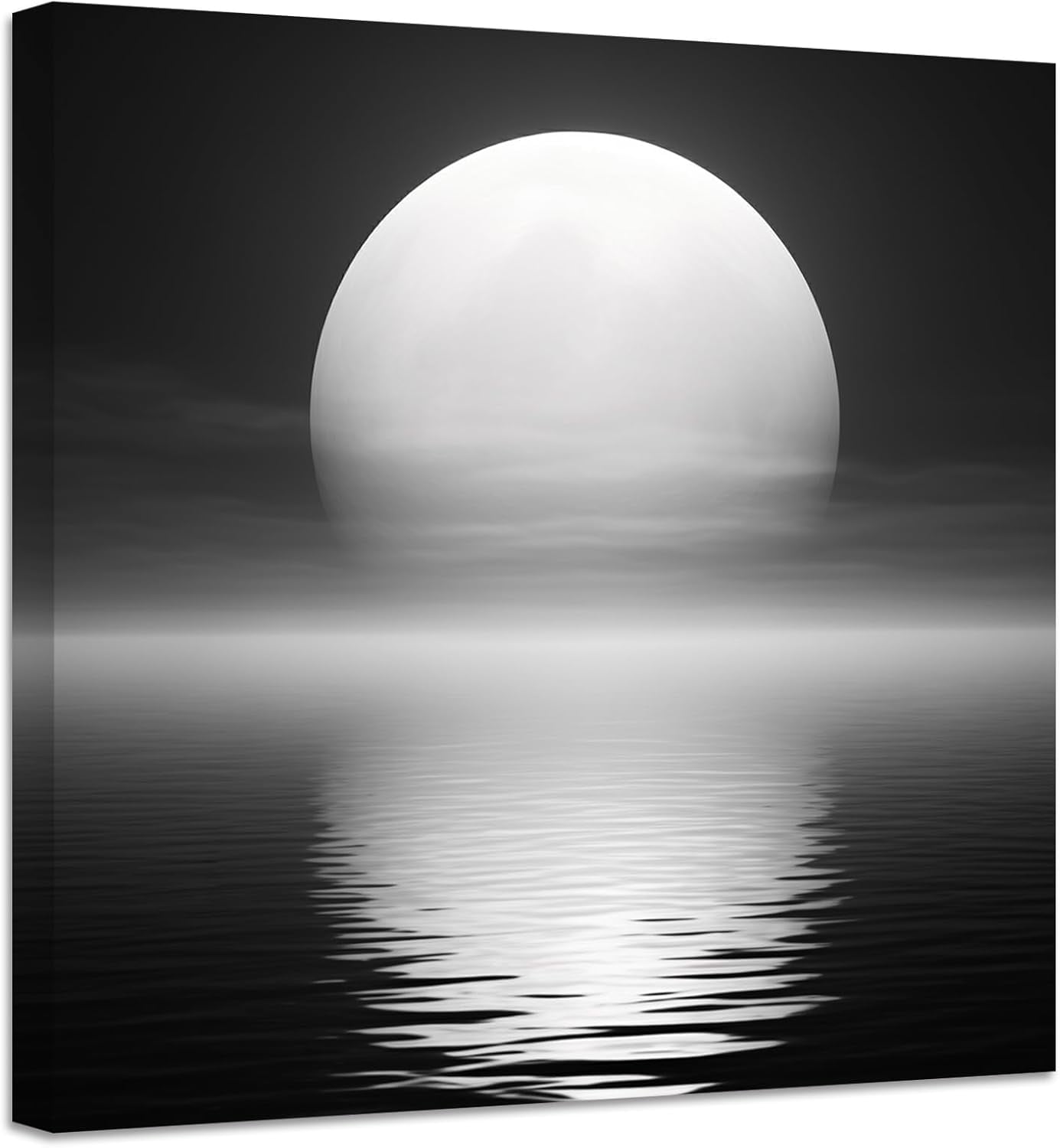 ZHONGYUTONG Moon Over Ocean Painting Canvas Wall Art Full Moon in Night ...