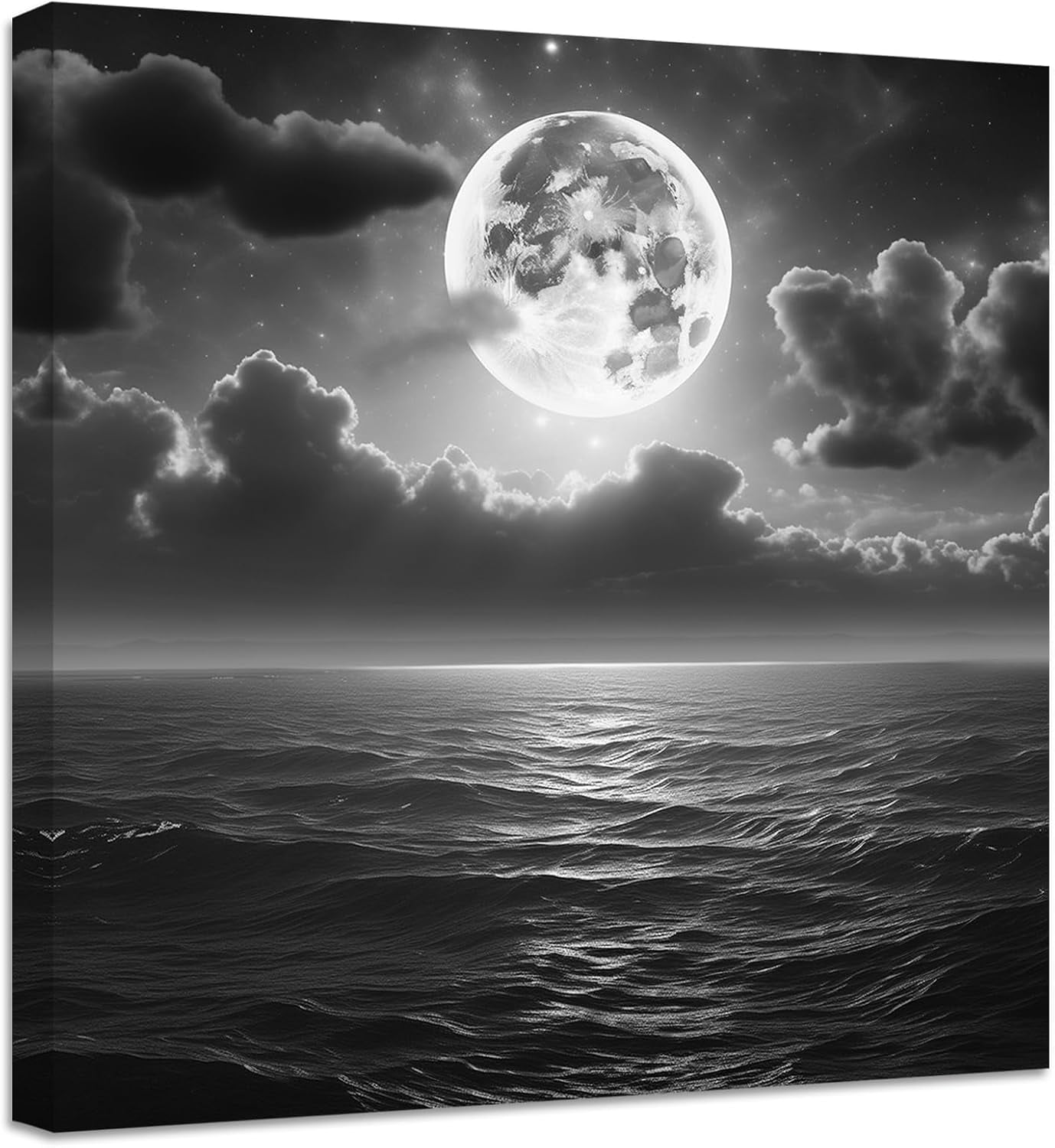 ZHONGYUTONG Moon Over Ocean Painting Canvas Wall Art Full Moon in Night ...