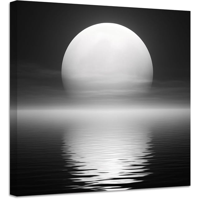 ZHONGYUTONG Moon Over Ocean Painting Canvas Wall Art Full Moon in Night ...