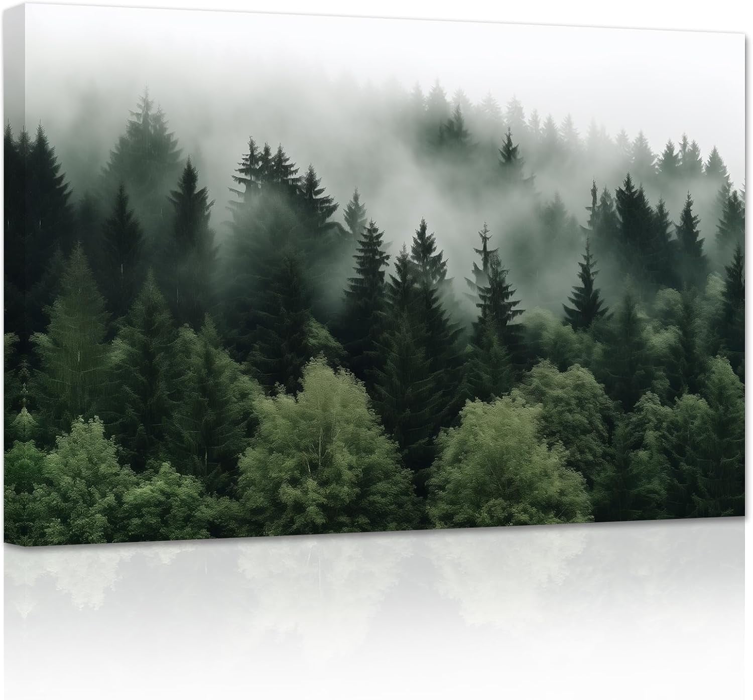 ZHONGYUTONG Mountain Canvas Wall Art Misty Forest Green Pine Tree ...