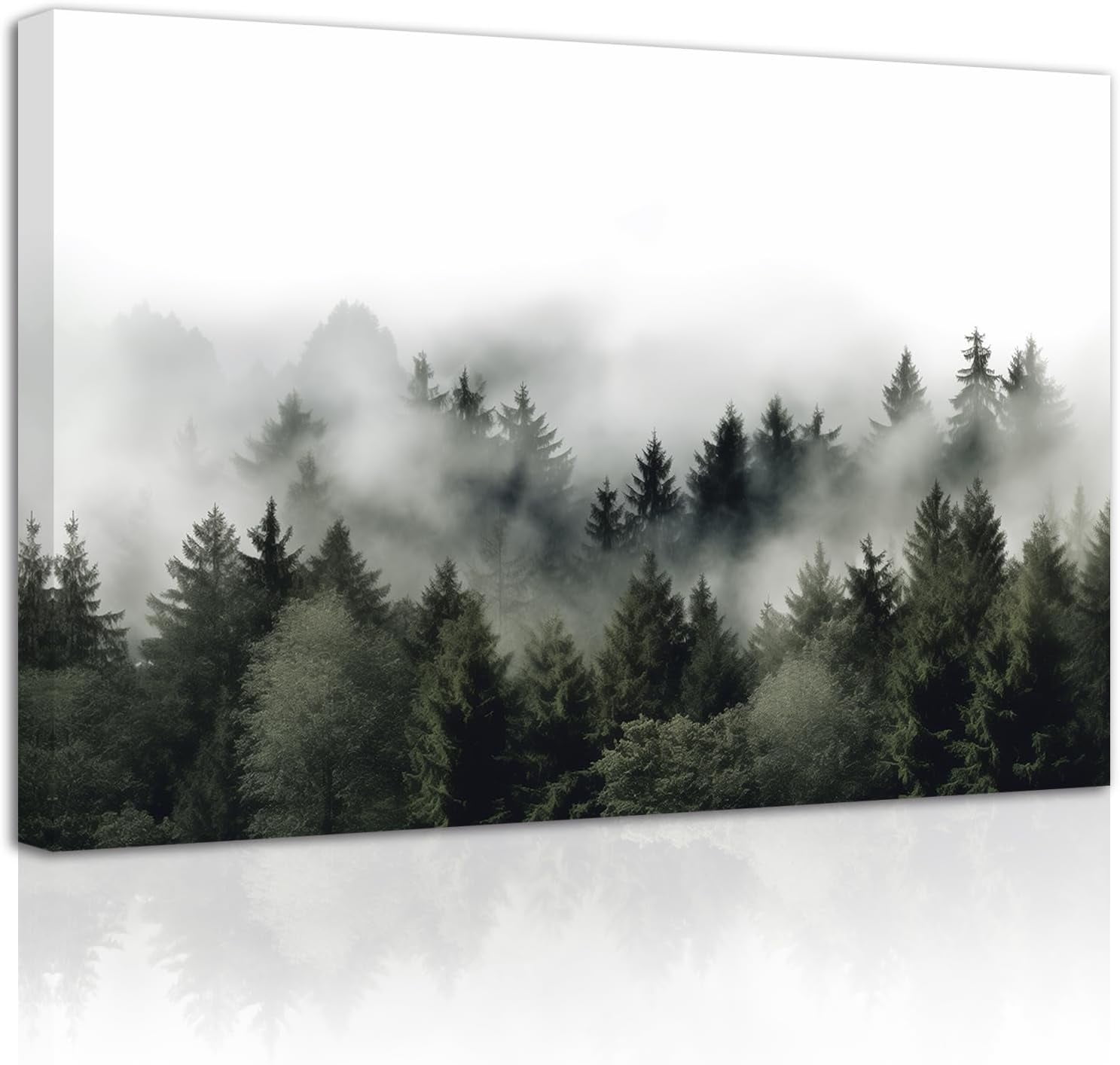 ZHONGYUTONG Mountain Canvas Wall Art Misty Forest Green Pine Tree ...