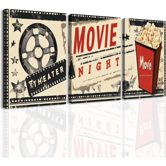 ZHONGYUTONG Movie Theater Wall Art 3 Pieces Movie Sign Picture Framed Movie Posters Movie Room Decor Acting Canvas Prints Home Theater Decor (11.00" x 14.00" x 3PCS)