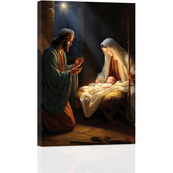 ZHONGYUTONG Nativity Canvas Wall Decor Christmas Wall Art Baby Jesus Birth of Jesus Picture Vintage Christian Poster Print for Home Decor Framed (12" x 18")