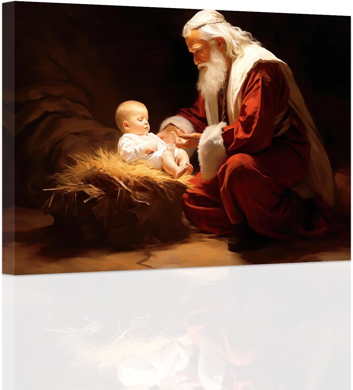 ZHONGYUTONG Nativity Canvas Wall Decor Christmas Wall Art Baby Jesus Birth of Jesus Picture Vintage Santa Claus Poster Print for Home Decor Framed (12" x 18")