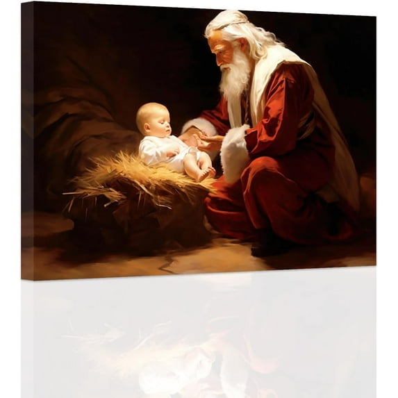 ZHONGYUTONG Nativity Canvas Wall Decor Christmas Wall Art Baby Jesus Birth of Jesus Picture Vintage Santa Claus Poster Print for Home Decor Framed (16" x 24")