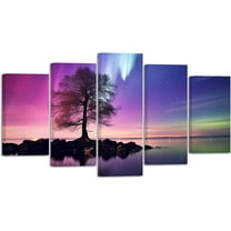 ZHONGYUTONG Northern Lights Wall Art 5 Pieces Big Tree with Aurora Borealis Painting Nature Scenery Canvas Prints Wall Decor for Office Living Room Framed (8"x14"x2 8"x18"x2 8"x22"x1)