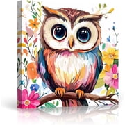 ZHONGYUTONG Owl Canvas Wall Art Colorful Owl Pictures Wall Decor Funny Animal Painting for Kids Bedroom Nursery Room Decor Framed 12.00" x 12.00"
