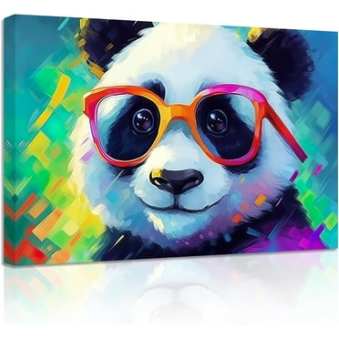 ZHONGYUTONG Panda Canvas Wall Art Funny Panda Pictures Prints Cute Animal Paintings Colorful Artwork for Kids Room Nursery Decor Framed (12.00" x 18.00")