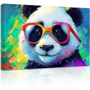 ZHONGYUTONG Panda Canvas Wall Art Funny Panda Pictures Prints Cute Animal Paintings Colorful Artwork for Kids Room Nursery Decor Framed 12.00" x 18.00"