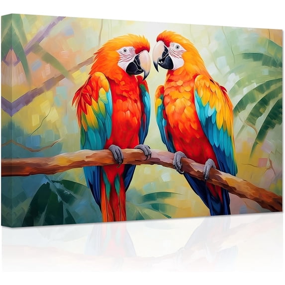 ZHONGYUTONG Parrot Couple Canvas Wall Art Tropical Macaw Birds on Branch Picture Prints Colorful Animal Romantic Painting for Bedroom Room Decor Framed (16.00" x 24.00")