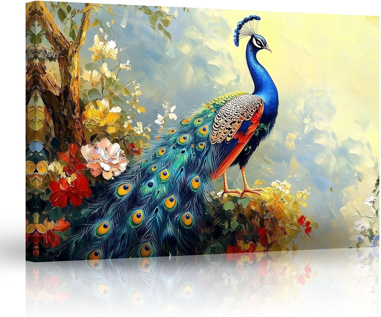 ZHONGYUTONG Peacock Canvas Wall Art Peacock Pictures Wall Decor Elegant Animals Painting Print Modern Artwork for Living Room Decor Framed (12.00" x 18.00")