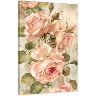 ZHONGYUTONG Peony Wall Art Pink Flower Canvas Vintage Blossom Floral Pictures Elegant Peony Painting for Living Room Decor Framed (12.00" x 18.00")