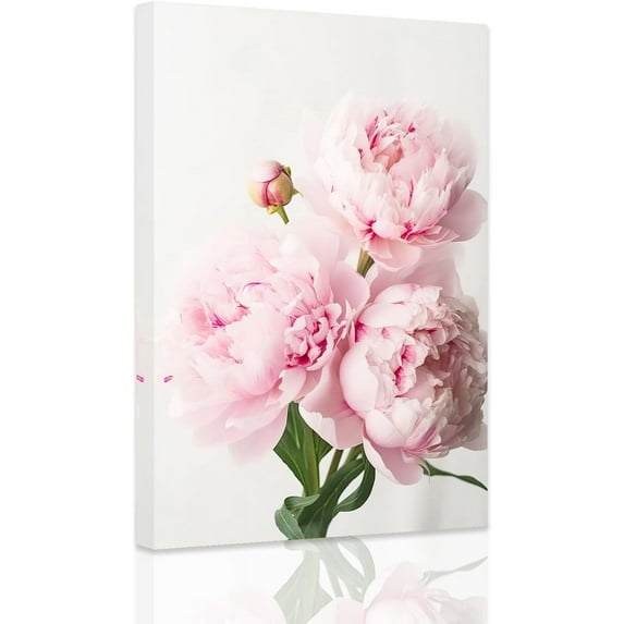 ZHONGYUTONG Pink Peony Wall Art Peony Flower Pictures Wall Decor Elegant Blossom Floral Paintings Romantic Flower Canvas Prints Girls Bedroom Decor Frame (12" x 18")