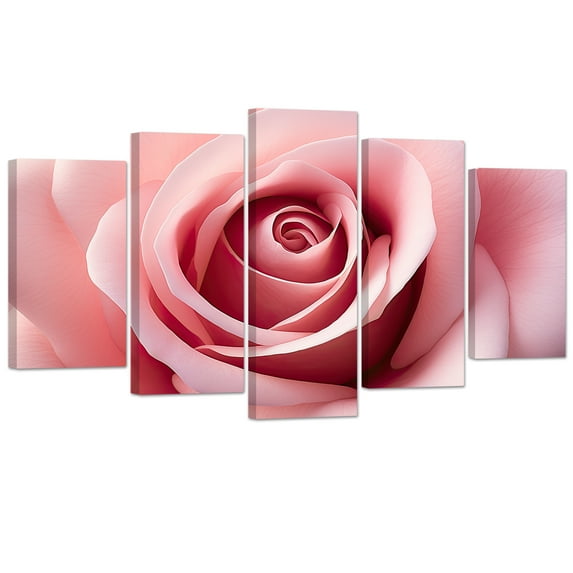 ZHONGYUTONG Pink Rose Canvas Wall Art 5 Pieces Blooming Flower Water Drops Painting Prints (12"x16"x2pcs 12"x24"x2pcs 12"x32"x1pcs)